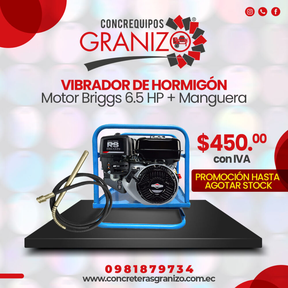 VIBRADOR DE HORMIGÓN BRIGGS PLOMO 6.5 HP